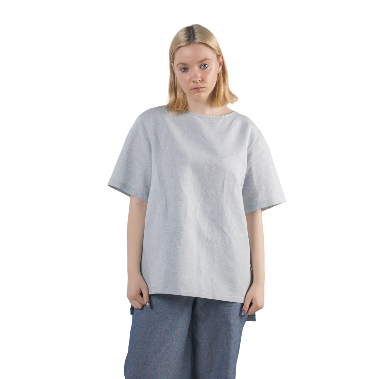 High Quality Custom Plain Blue Linen Women's T-shirt Streetwear T Shirt For Women Eco Friendly Organic Tshirt 