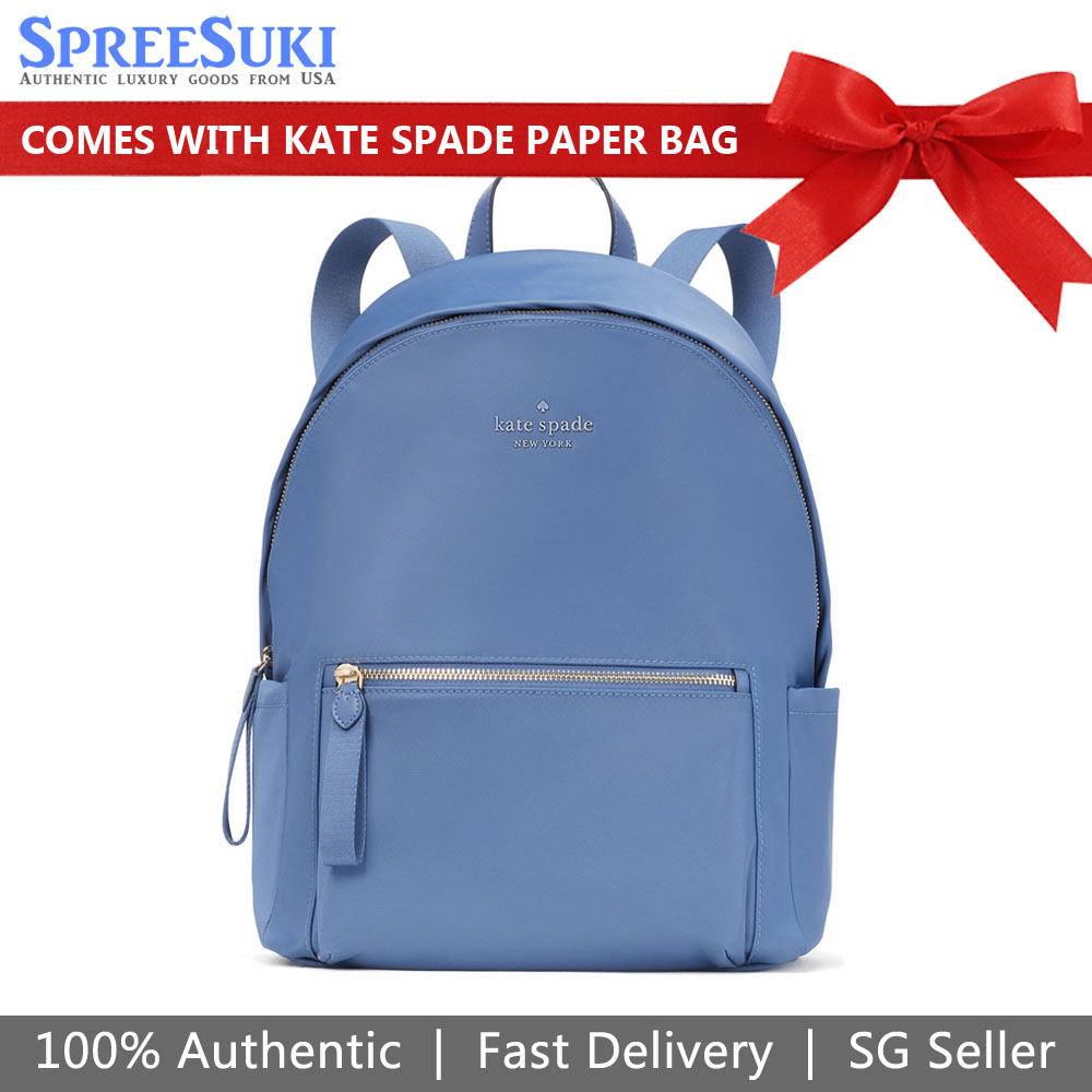 Kate Spade Backpack With Gift Paper Bag Chelsea Large Backpack The Little Better Nylon Shipyard Blue # WKR00574